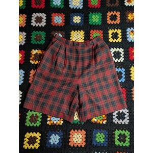 Vintage Pendleton Shorts Womens 12 Wool Woolmark Red Green Plaid Tartan USA Made